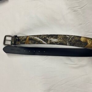 Camo Fabric Genuine Leather Belt Size 30 Antique Brass Buckle Mexico